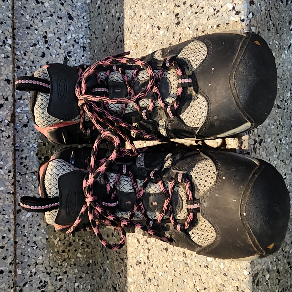 Keen Blue and Gray Hiking Boots with Pink Laces